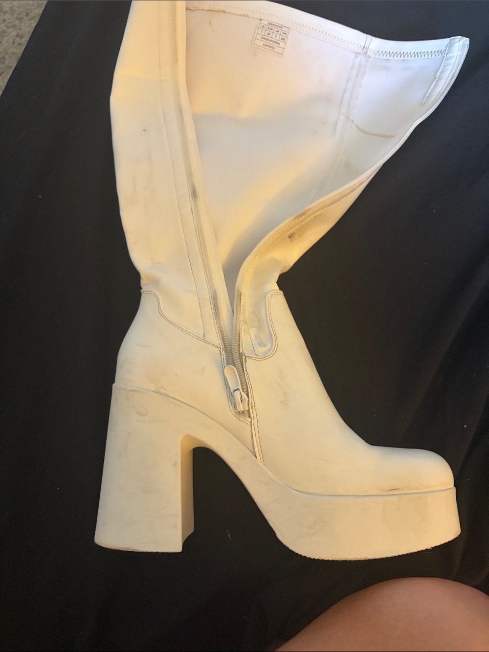 Women's White Platform Knee-High Zip Boot